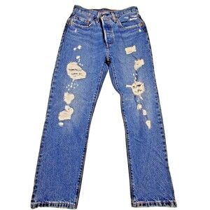 Levi’s 501 Jeans Women 27x26 Distressed Medium Wash Straight Leg Denim